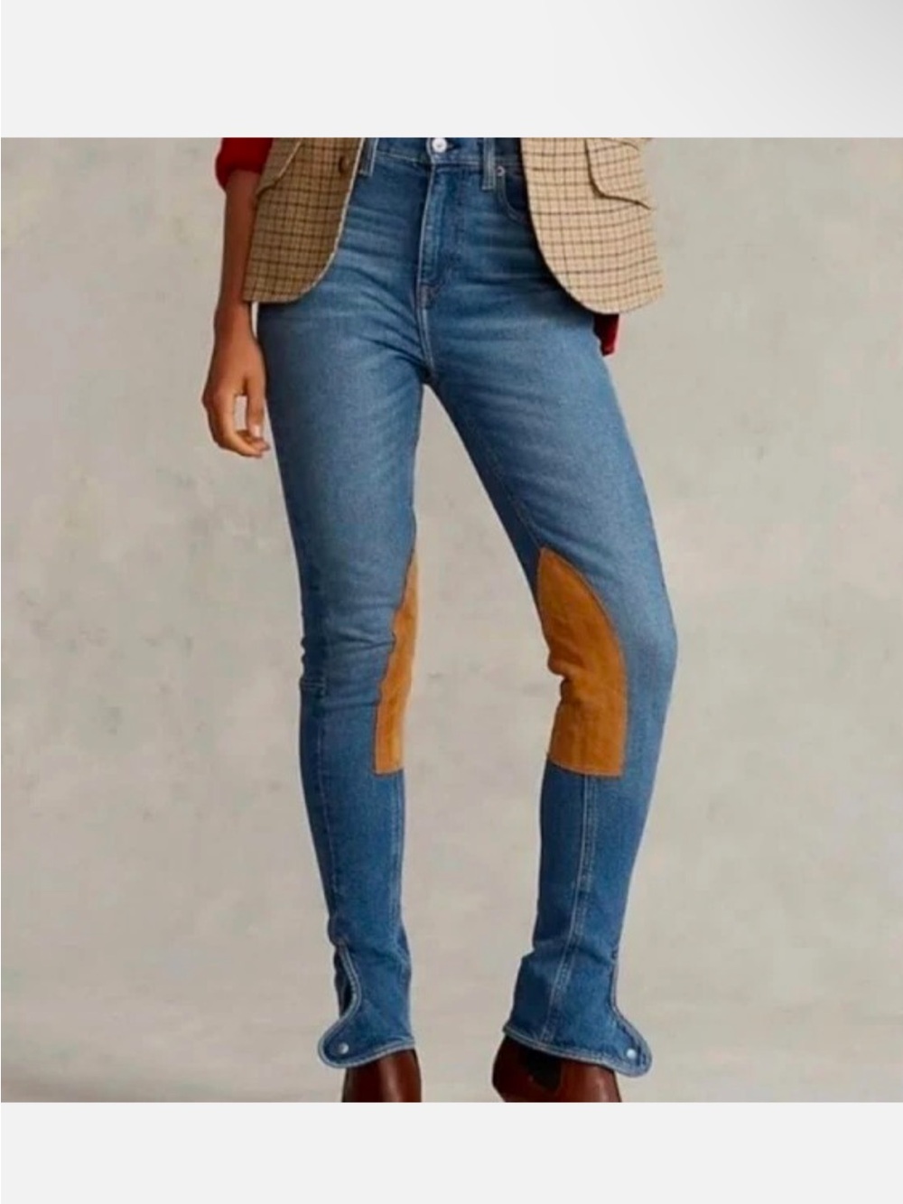 Polo Ralph Lauren Willows Wash Skinny Riding Jodhpur with Suede Patches Jean EUC